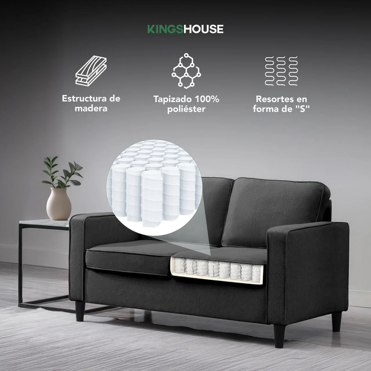 Sofá Sillón Loveseat 3 Plazas Sala Moderna Madera con Cojines