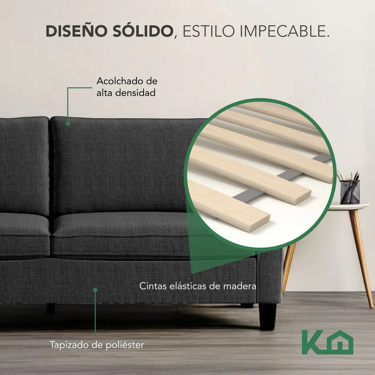 Sofá Sillón Loveseat 3 Plazas Sala Moderna Madera con Cojines
