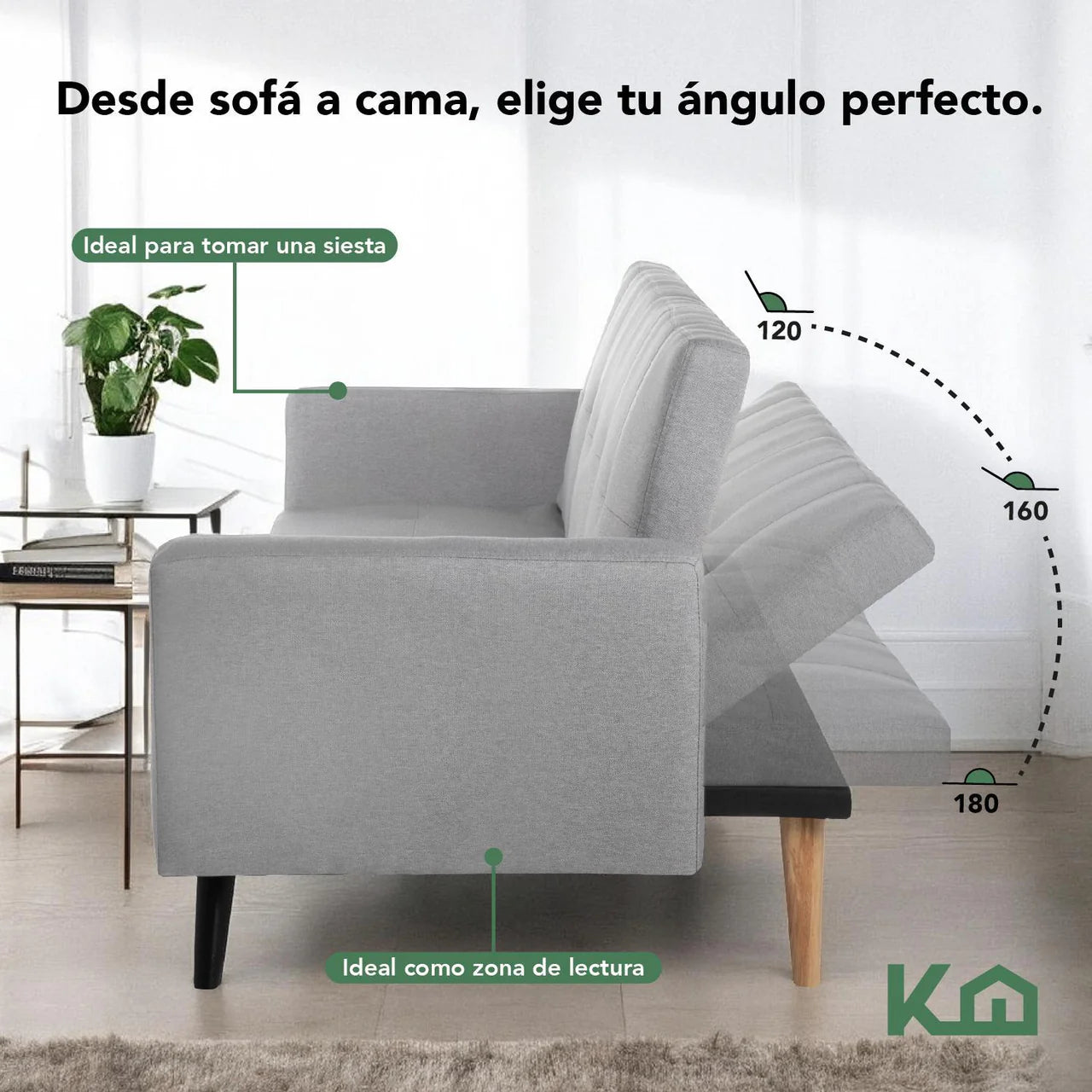 Sofá Cama Reclinable Silla Convertible Sillón Sala Moderna Color Gris