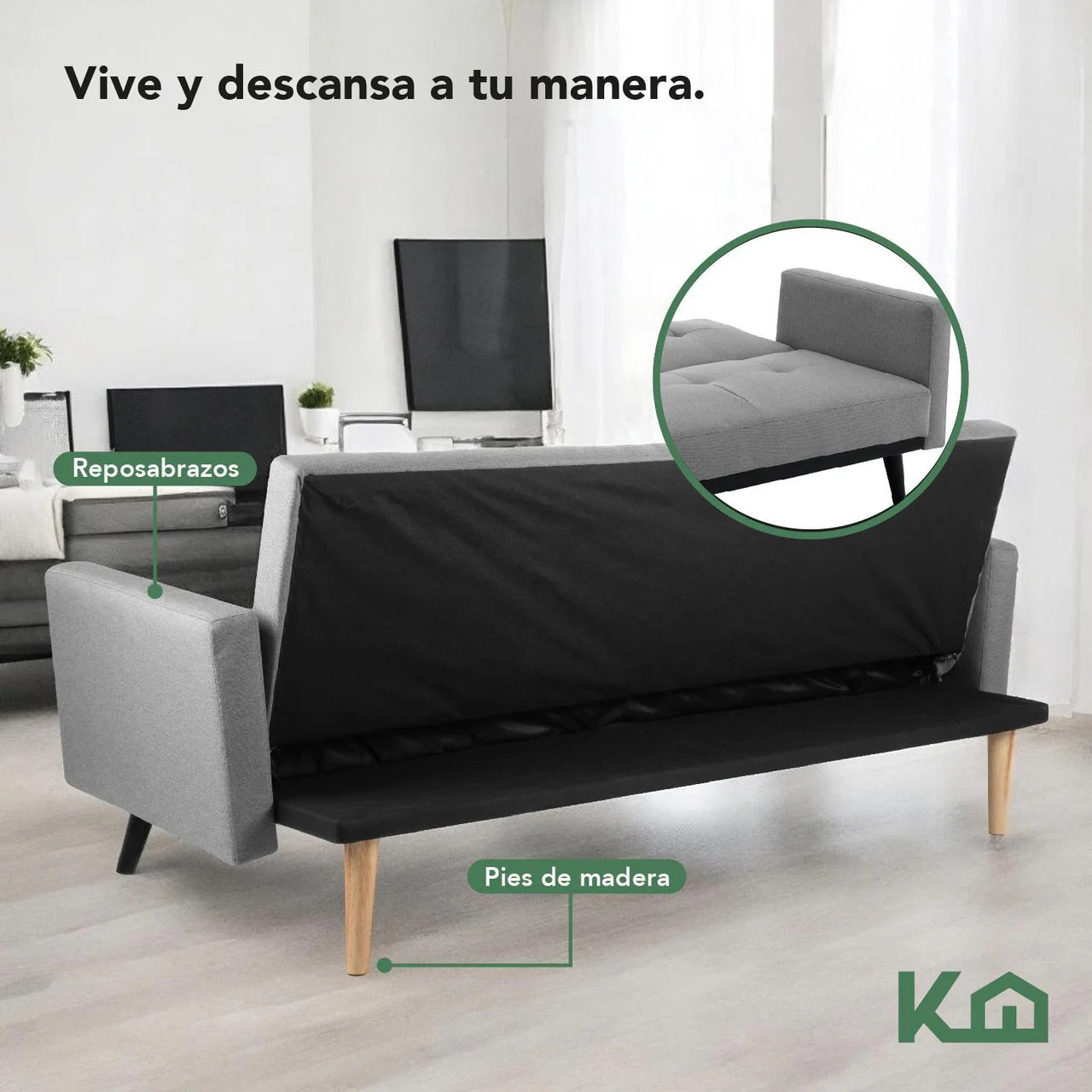 Sofá Cama Reclinable Silla Convertible Sillón Sala Moderna Color Gris