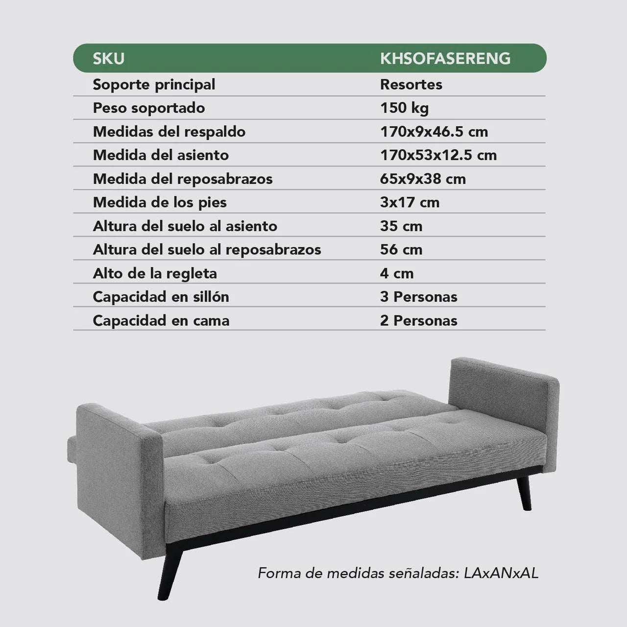 Sofá Cama Reclinable Silla Convertible Sillón Sala Moderna Color Gris
