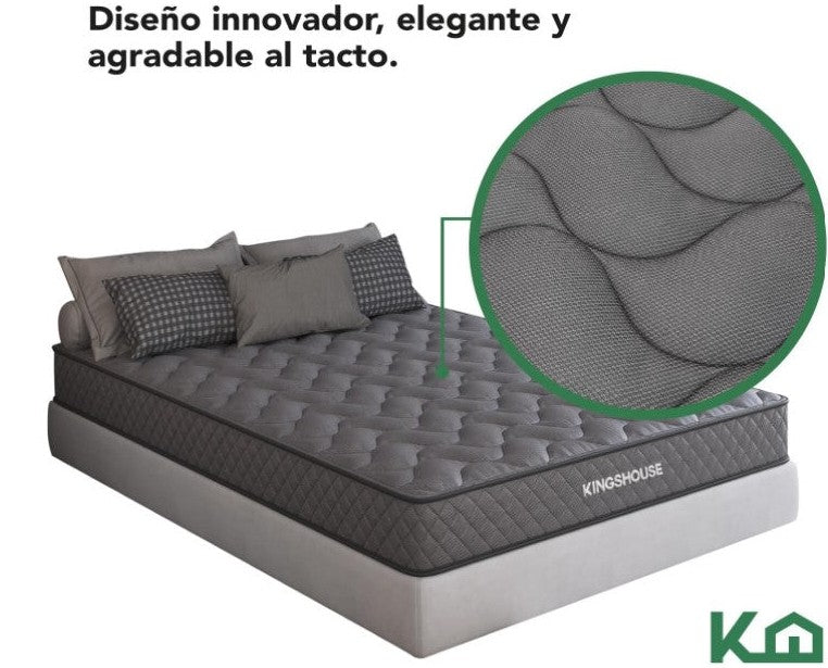 Combo de 2 Colchones Matrimoniales  Kingshouse De Alta Densidad, Antiacaros e Hipoalergenico Gris