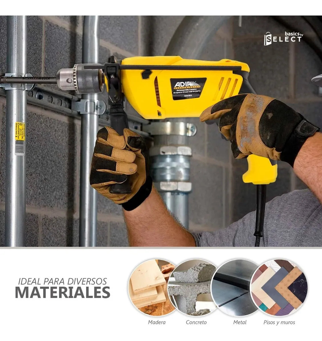 Rotomartillo Adir 500 W de potencia Alámbrico, Reversible, 500W