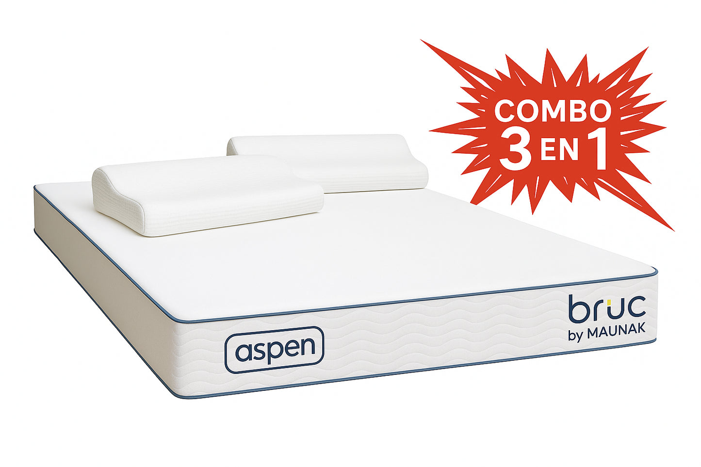 Combo Colchon Bruc Queen Size Con Almohada Memory Foam 2 Piezas