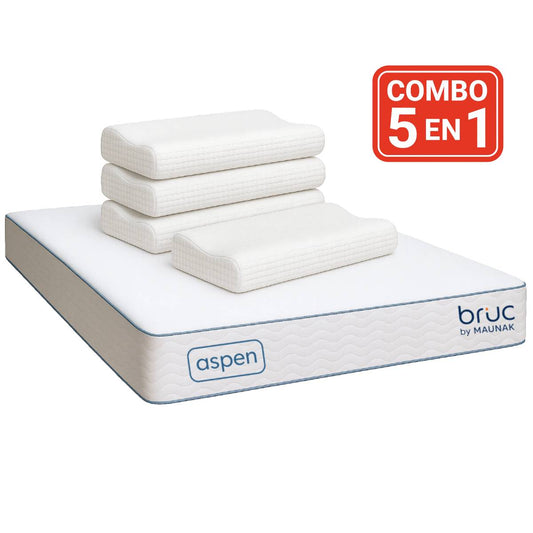 Combo Colchon Bruc Queen Size Con Almohada Memory Foam 4 Piezas