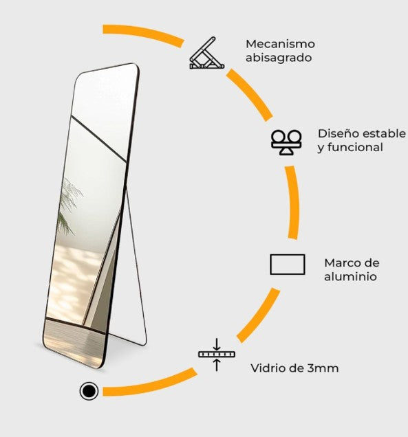 Espejo de Pie y Pared para Dormitorio Recamara Sala e Interiores, Cuerpo Completo