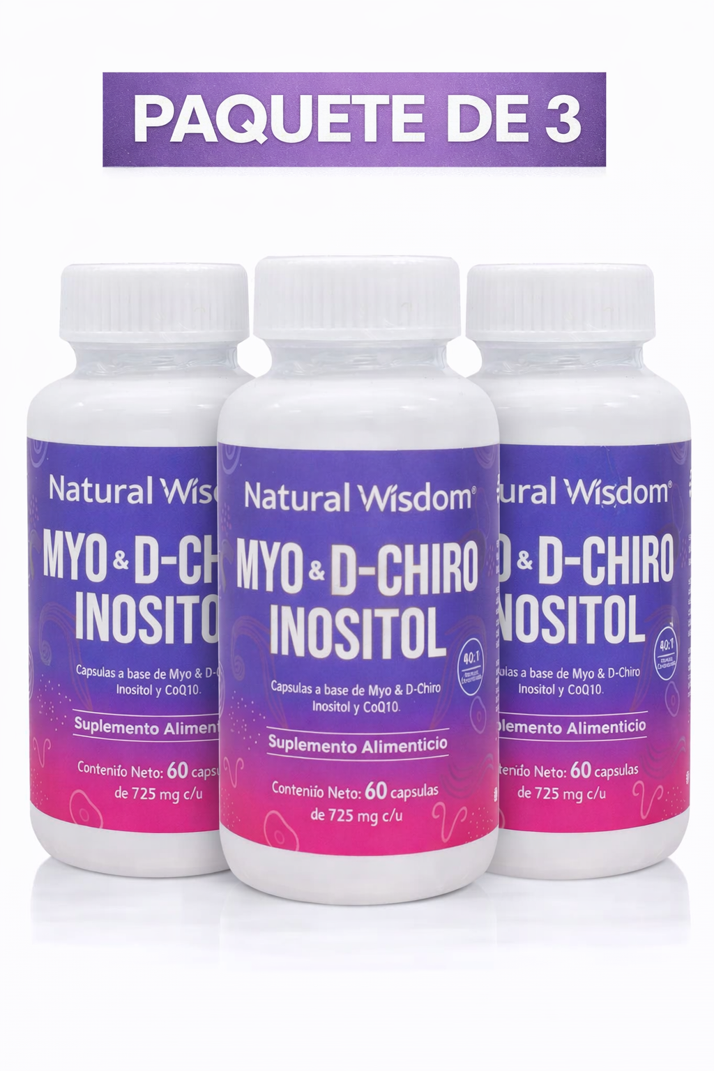 Inositol Myo D-Chiro Natural Wisdom 60 Cápsulas - Paquete de 3