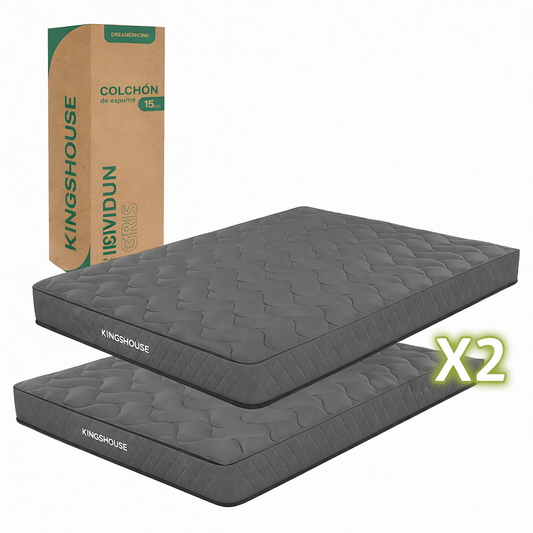 Combo Dos Colchones Individuales De Alta Densidad, Antiacaros e Hipoalergenico Gris Kingshouse