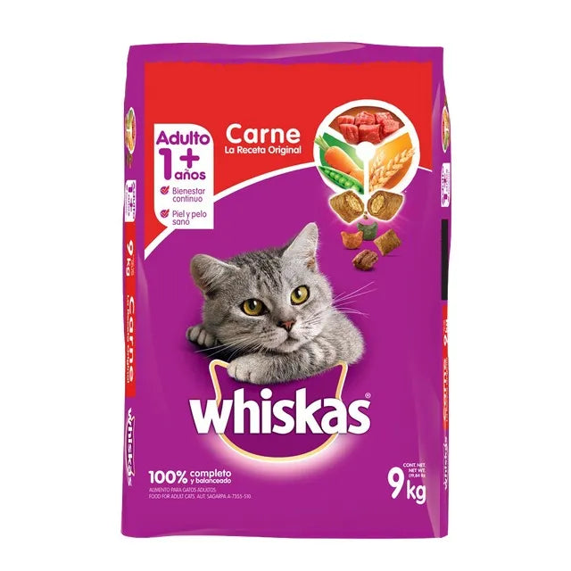 Whiskas Croquetas para Gato 9 kg, Carne, Sabor Original