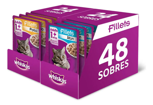 Whiskas Sobres para Gato Adulto, 24 Sabor Atún y 24 Sabor Pollo